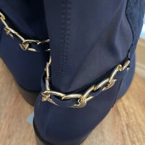Navy Boots with Gold Chain Detail